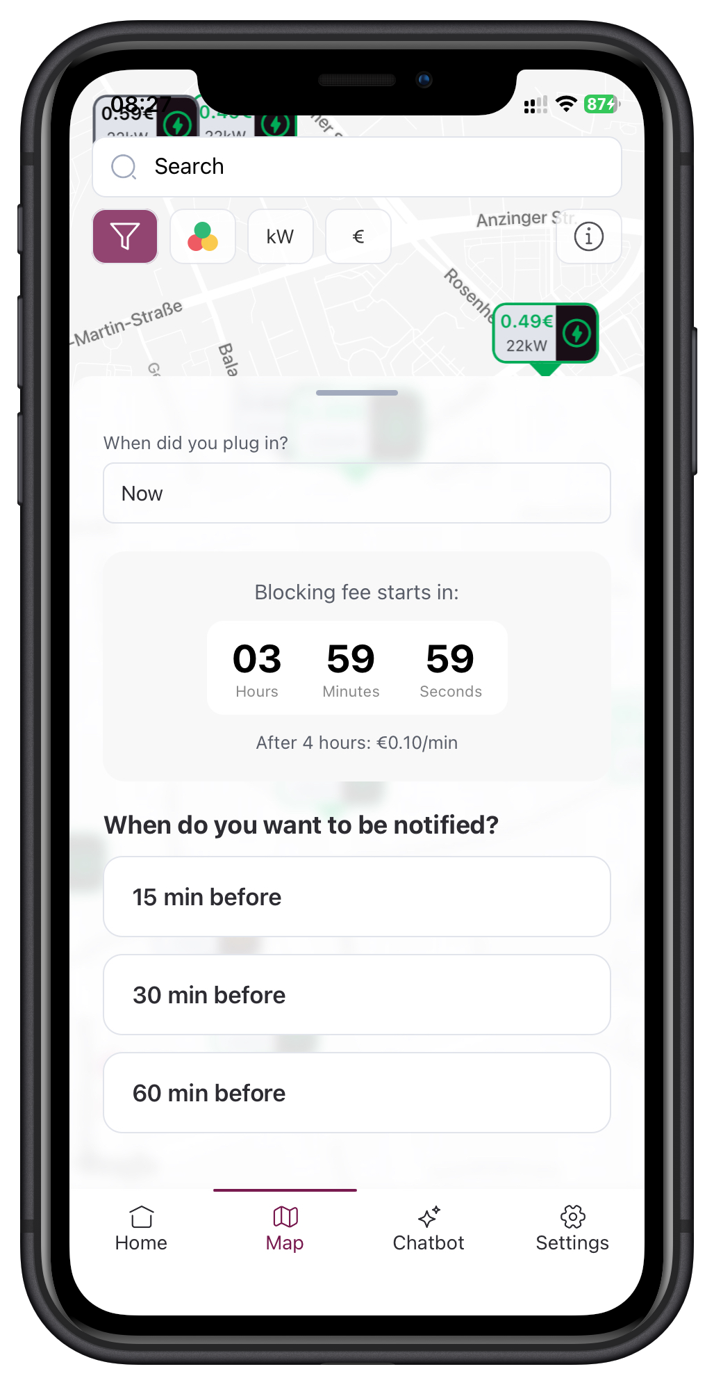 eBuddy blocking fee countdown and notification settings