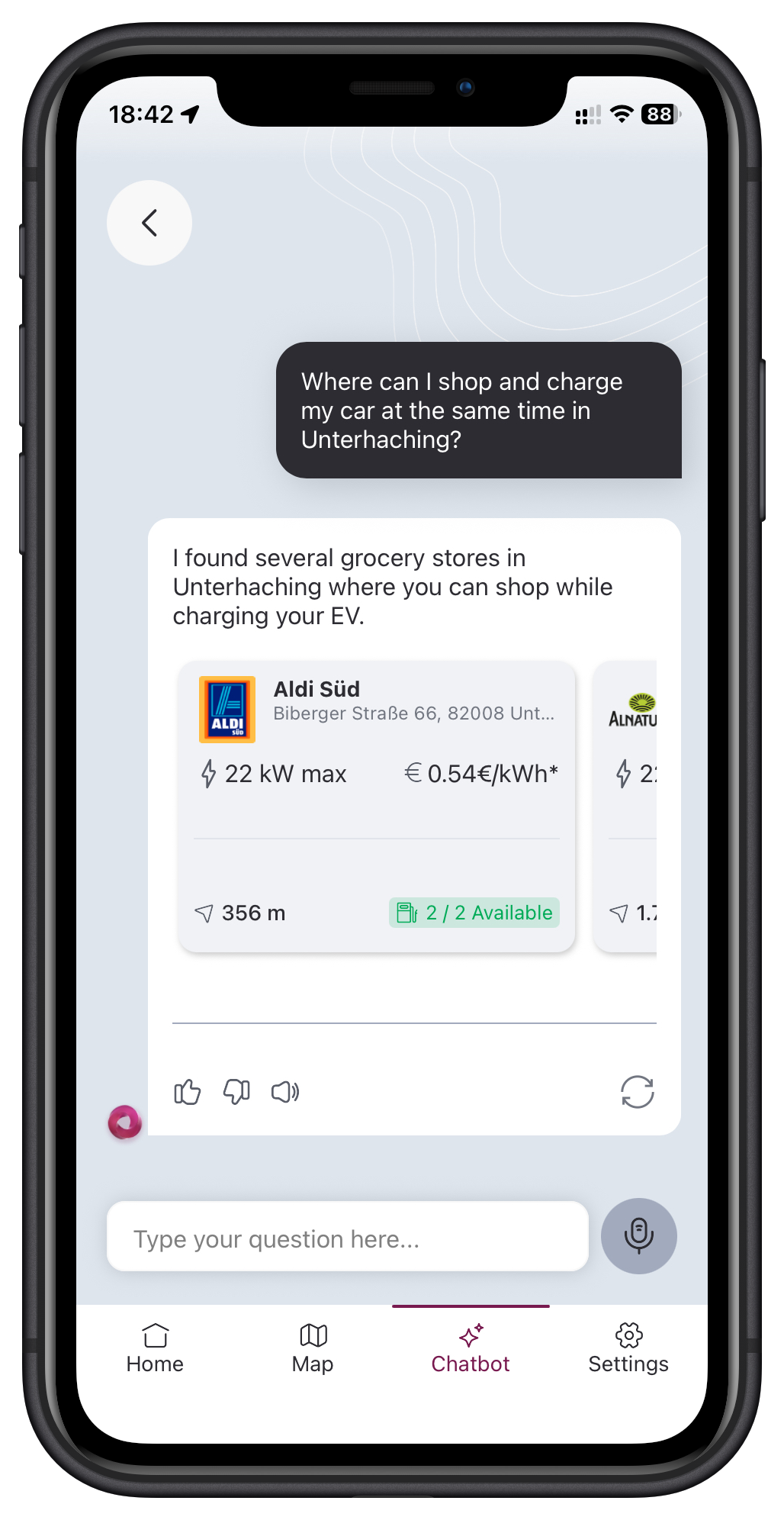eBuddy chatbot answering a context-based charging question